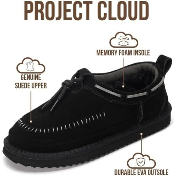 โกWomen Black Suede Leather Fleece Lining Memory Foam Cushion Slip On Slippers - Picture 3 of 5